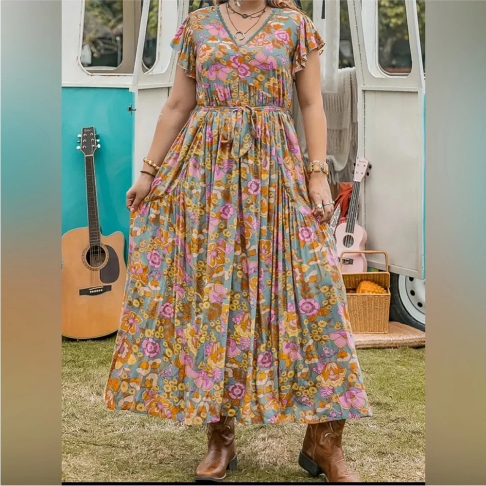 RusttyDustty Summer Boho Floral Dress Women’s 2XL 100% Vicose EUC - Picture 10 of 11